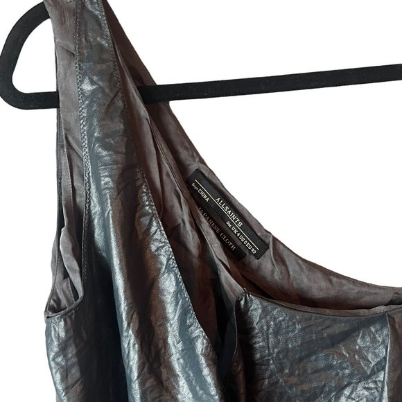 All Saints Japanese Cloth Rialto Silky Drape One Shoulder Sheath Dress Grey Sz 0 - Picture 2 of 10